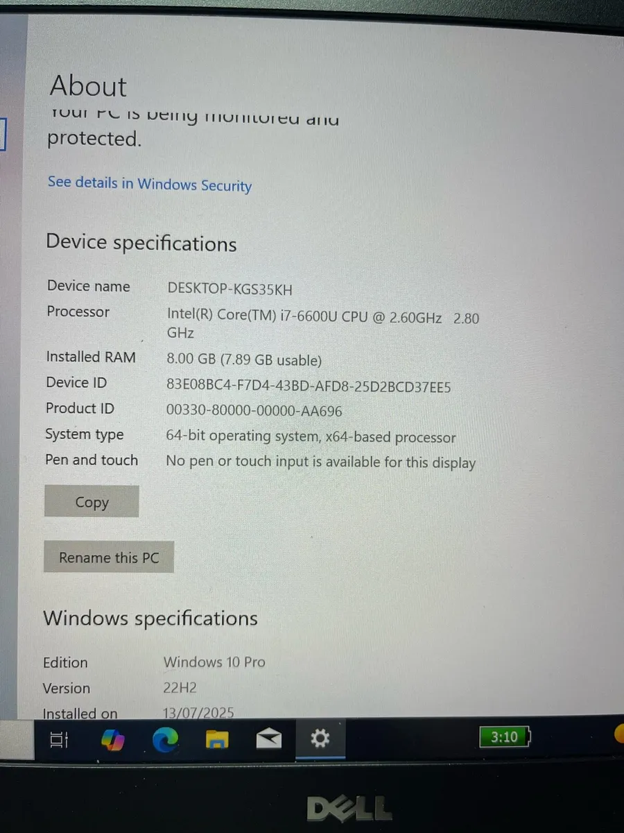 Dell laptop i7 pro 8-256 win 10 - Image 2