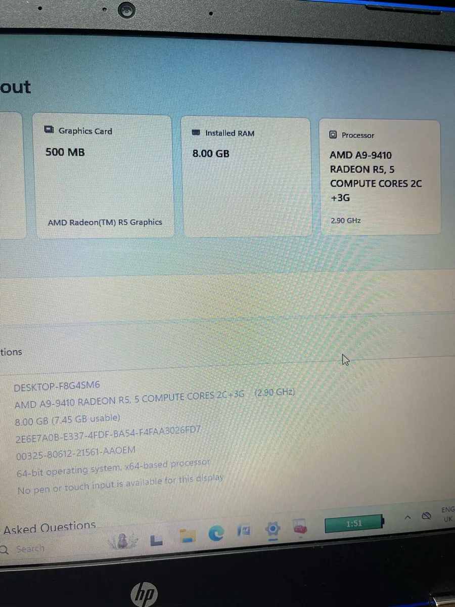 Hp laptop A9 pro 8gb 1 TB HDD win 11 - Image 3