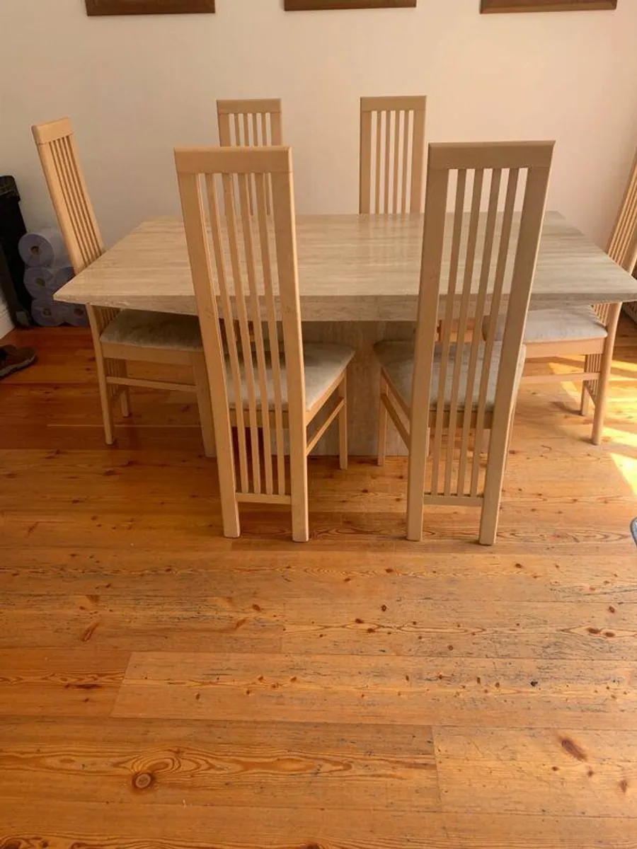 kitchen dining room marble and 6 high back chairs - Image 3
