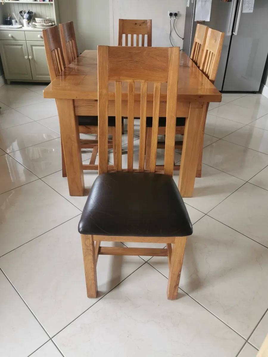 Extendable Reclaimed Oak Kitchen Table & 6 Chairs - Image 2