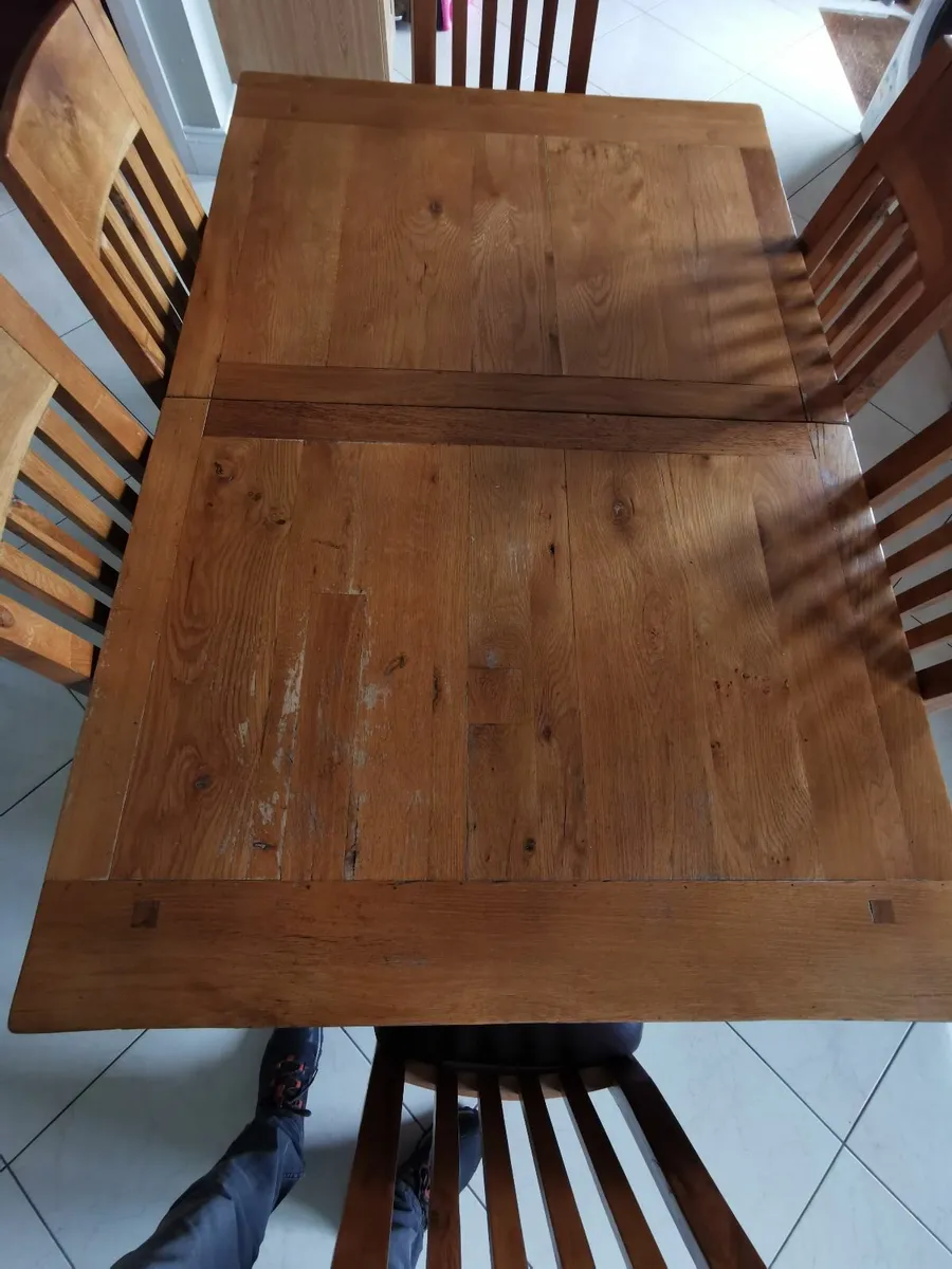 Extendable Reclaimed Oak Kitchen Table & 6 Chairs - Image 4