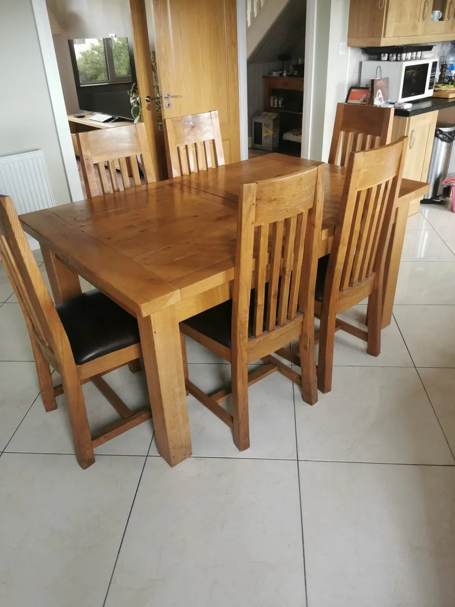 Extendable Reclaimed Oak Kitchen Table & 6 Chairs - Image 1