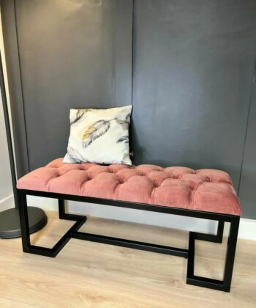 Black Velvet & Black Frame Bench – Zoe Collection - Image 3