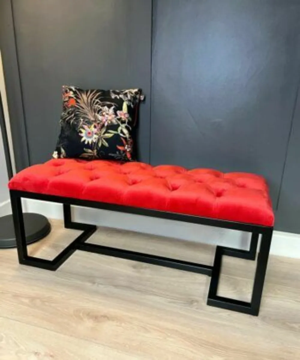 Black Velvet & Black Frame Bench – Zoe Collection - Image 4