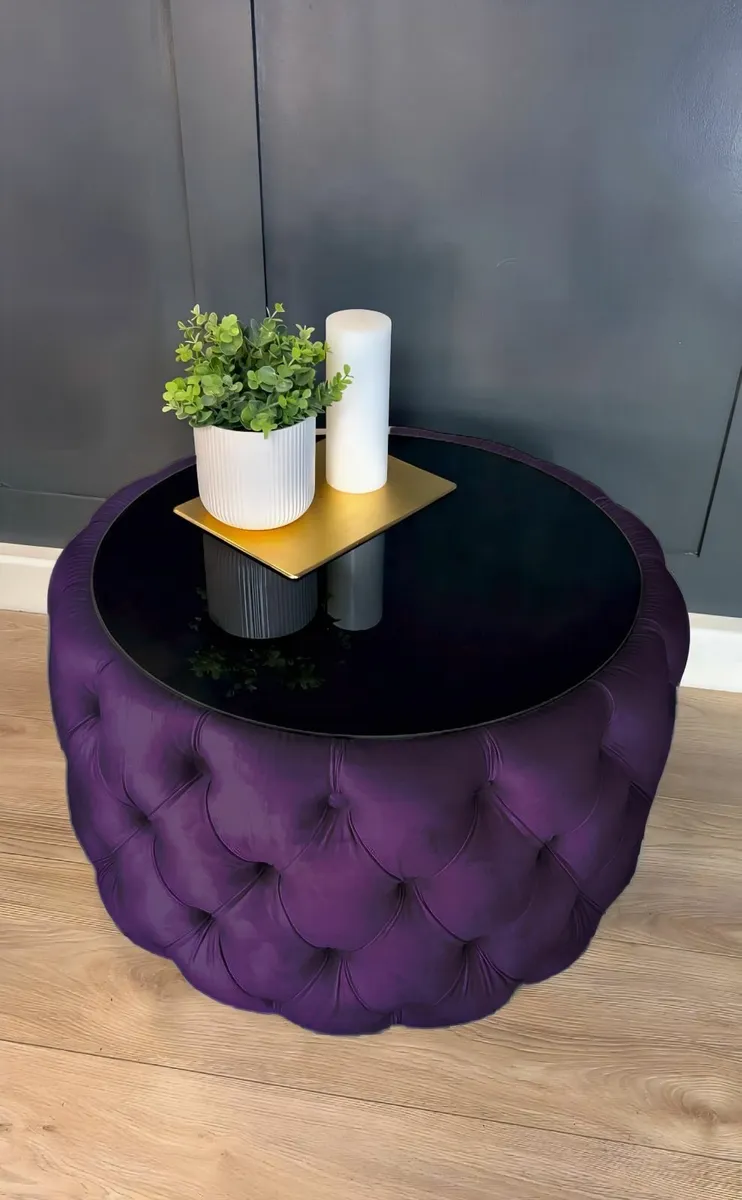 Velvet Button Tufted Round Coffee 60cm - Image 2