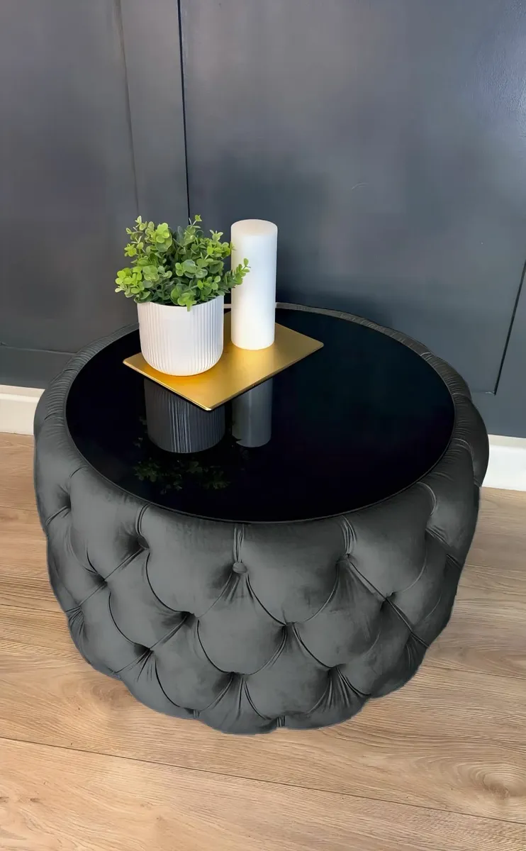 Velvet Button Tufted Round Coffee 60cm - Image 3