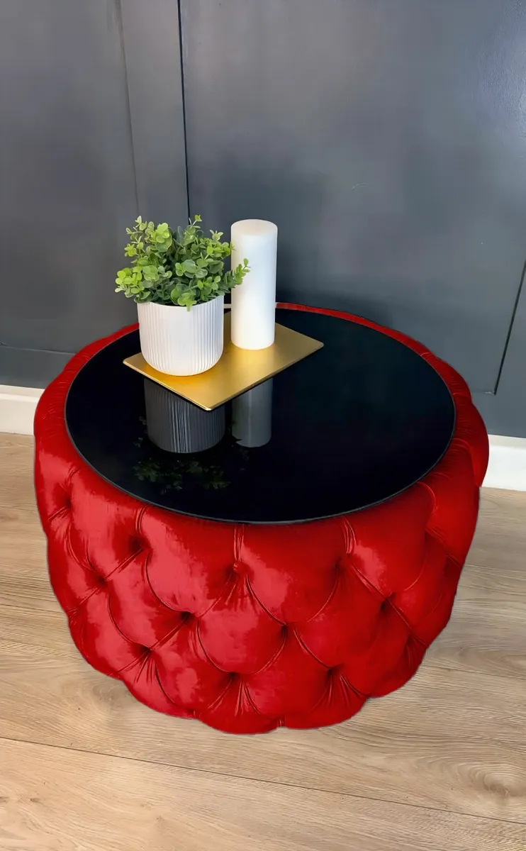 Velvet Button Tufted Round Coffee 60cm - Image 4