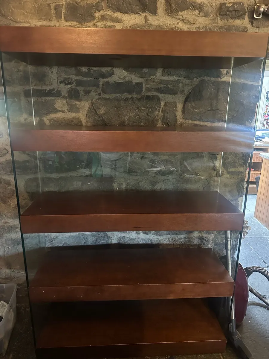 Solid Wood Shelving Unit with Glass Side Panels - Image 1
