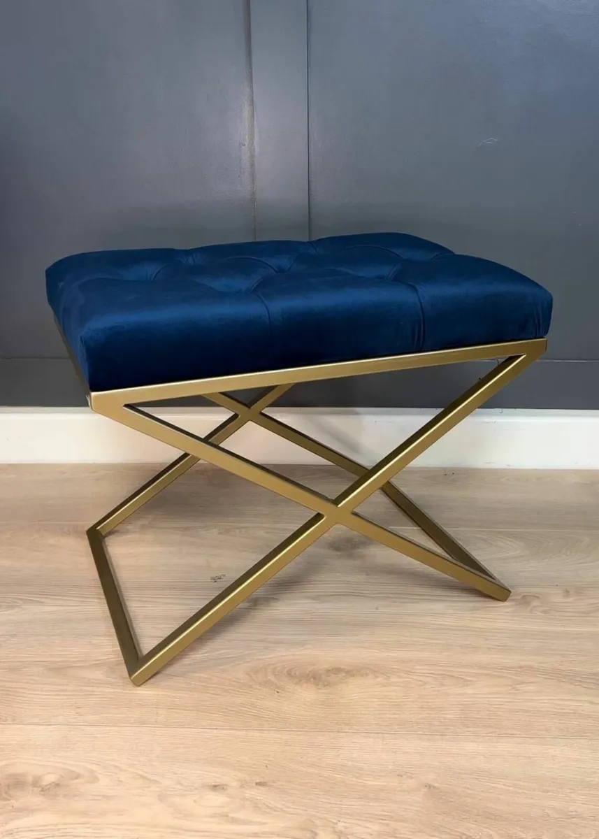 Modern Velvet Ottoman with Metal Frame - Image 2