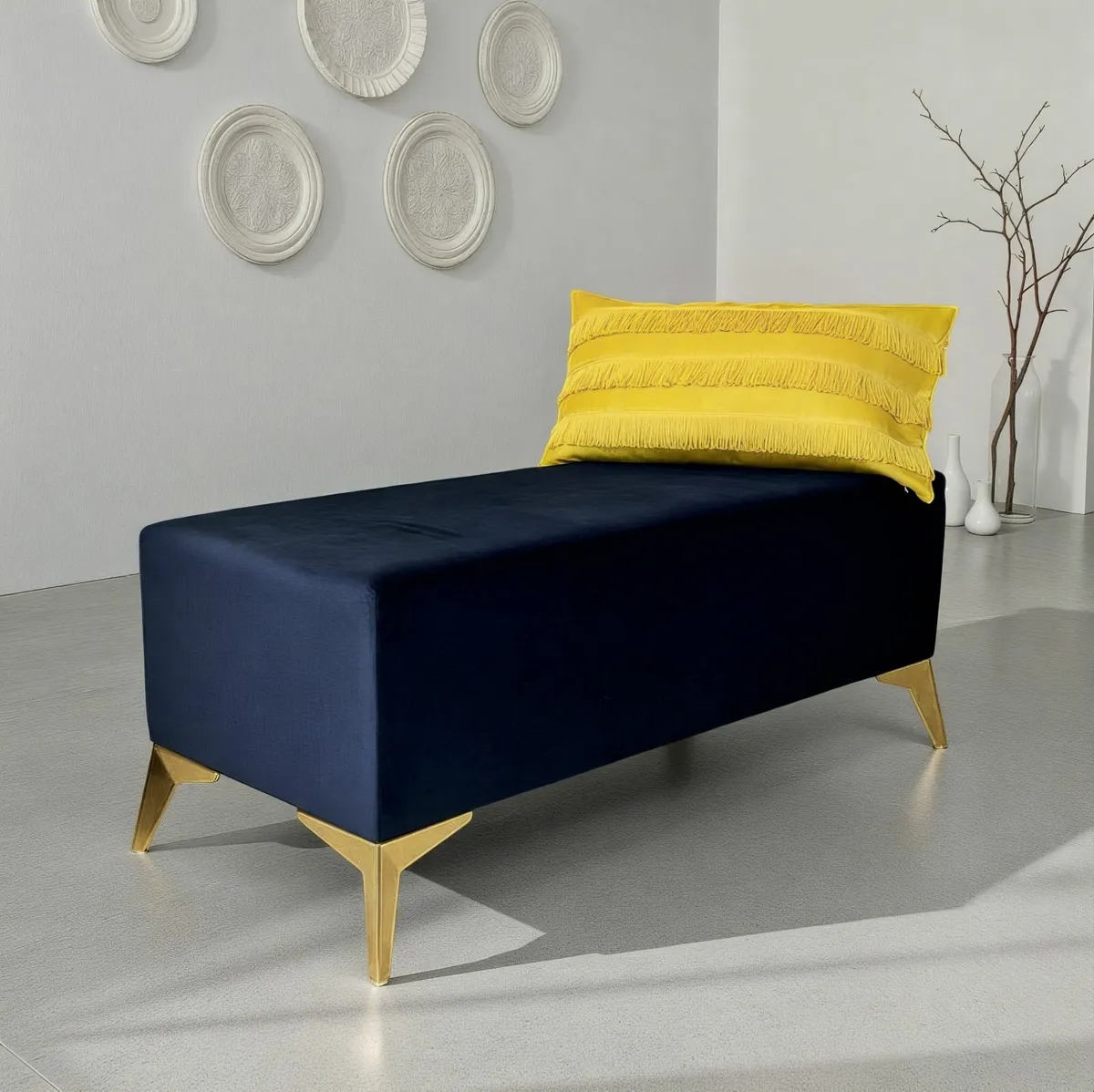 Handmade Velvet Bench with Gold Metal Legs 120x40 - Image 1