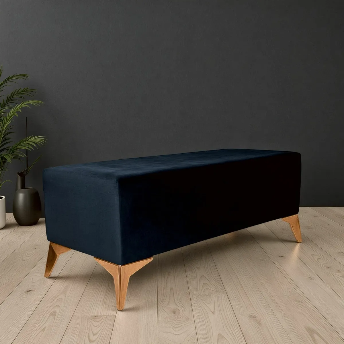 Handmade Velvet Bench with Gold Metal Legs 120x40 - Image 2