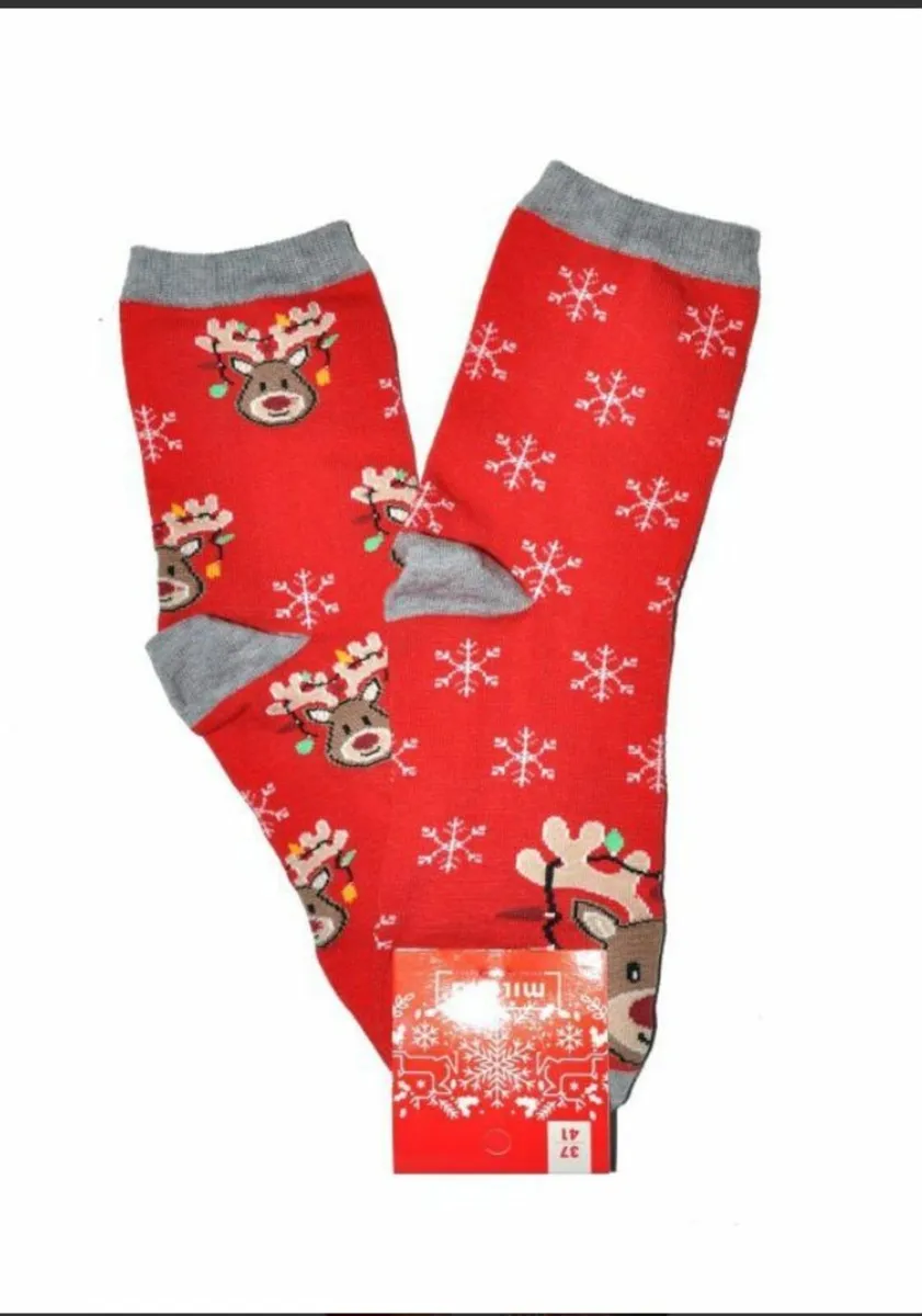 Children's socks REd Christmas Reindeer - Image 1