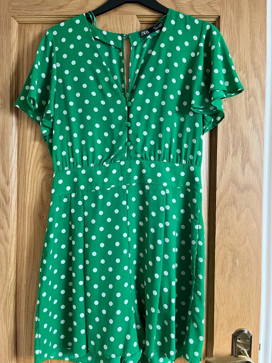 Green with white polka dot all in one short - Image 1