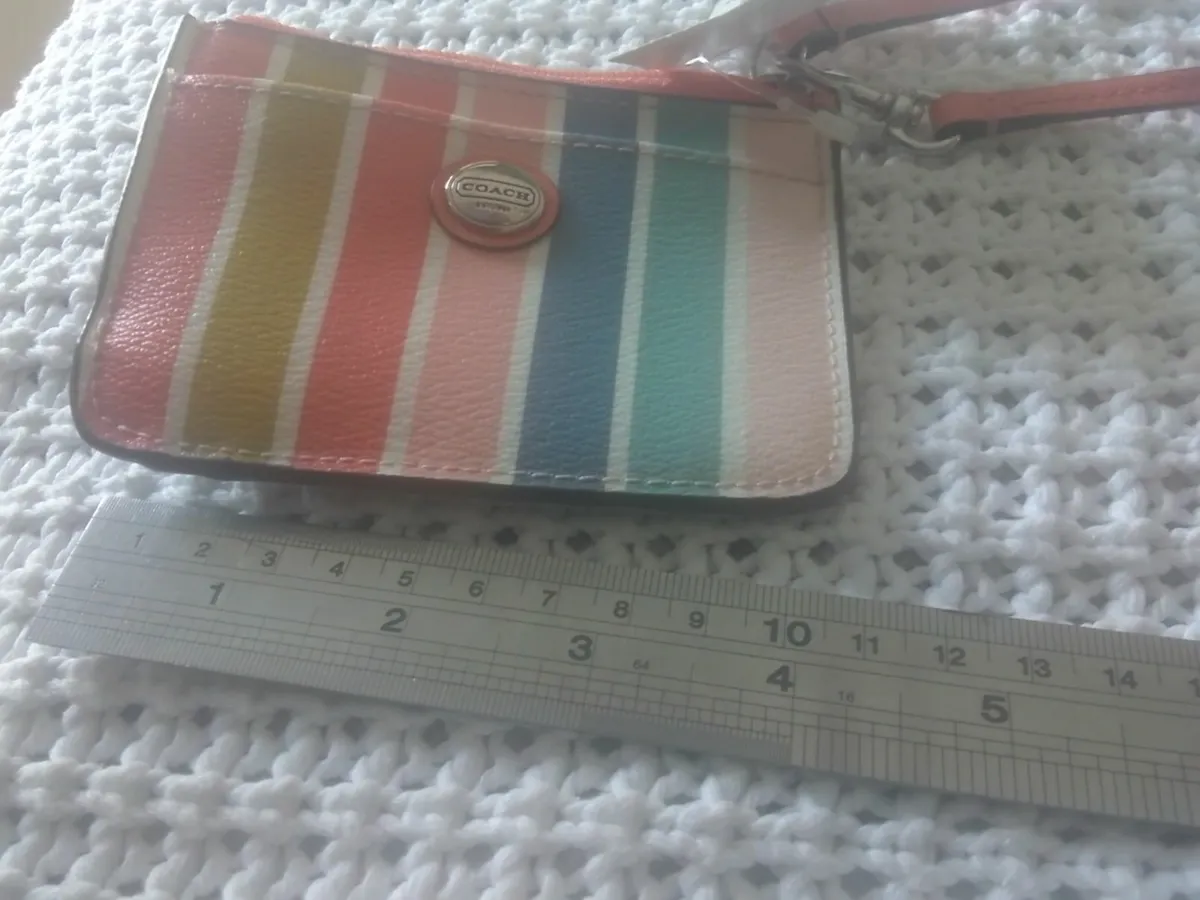 COACH CANDY STRIPE LEATHER CARD COIN WALLET NEW - Image 2