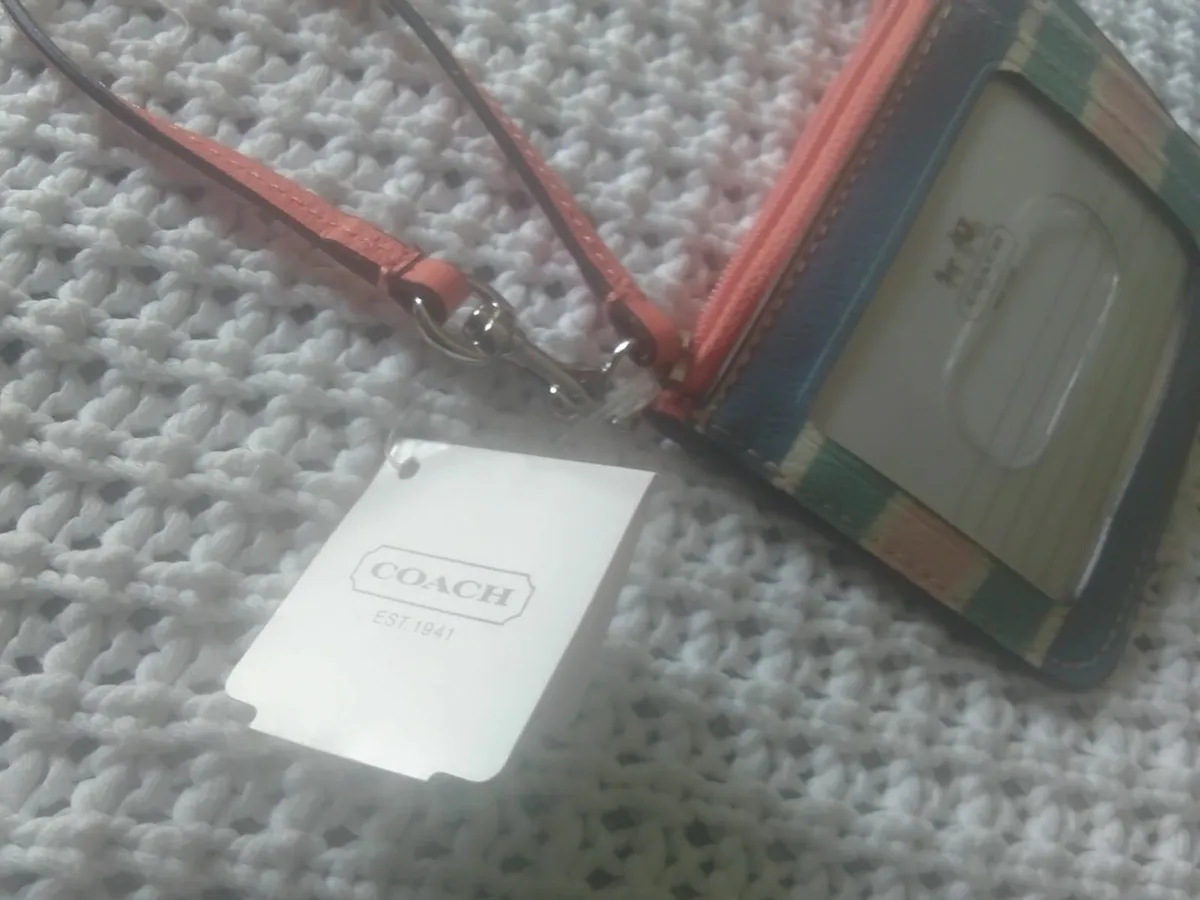 COACH CANDY STRIPE LEATHER CARD COIN WALLET NEW - Image 4