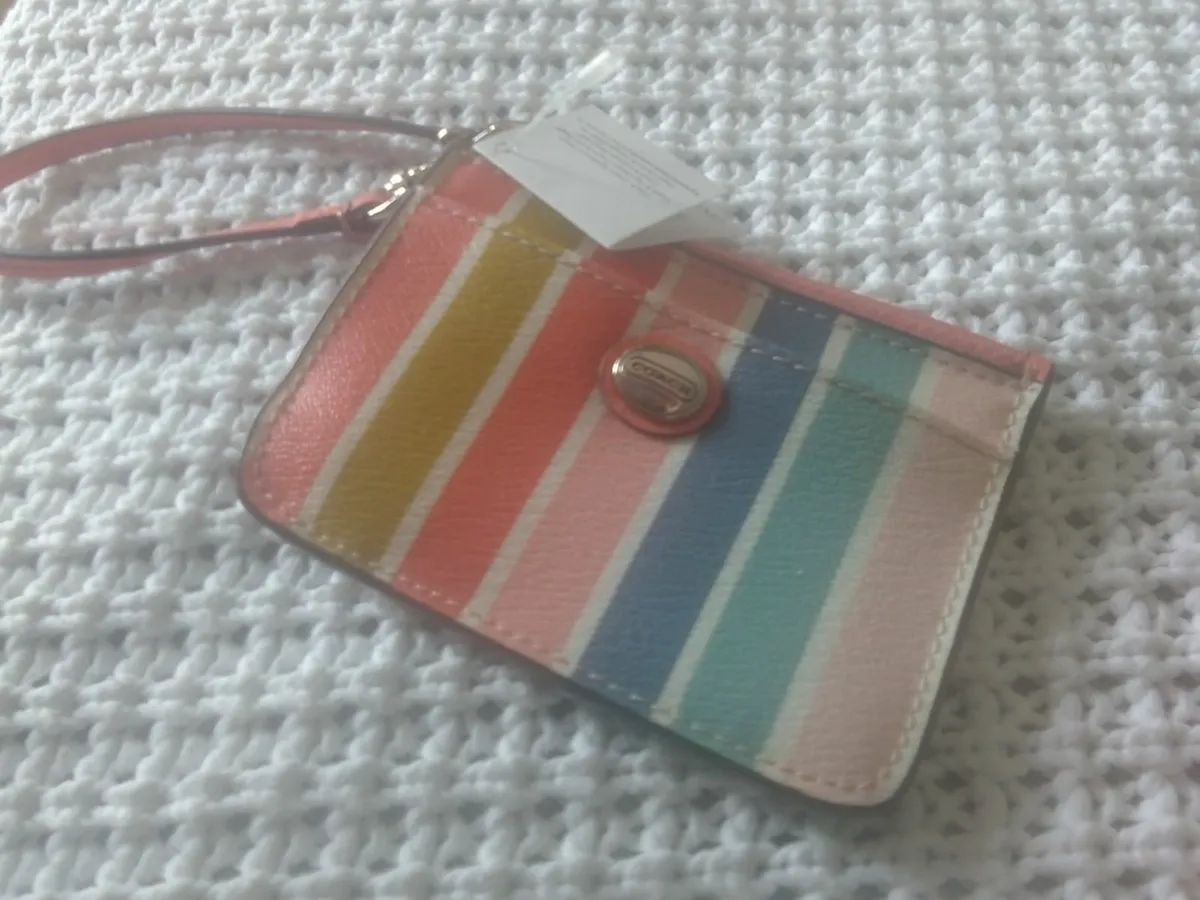 COACH CANDY STRIPE LEATHER CARD COIN WALLET NEW - Image 1
