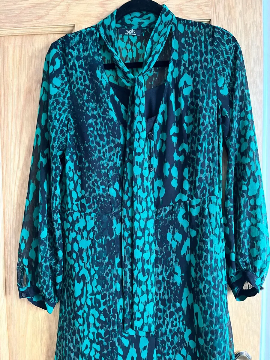 Green/black print dress - Image 2
