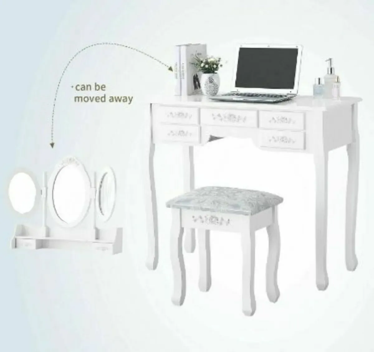 Princes White Dressing Table 3 Oval Mirror 7 Draw - Image 3