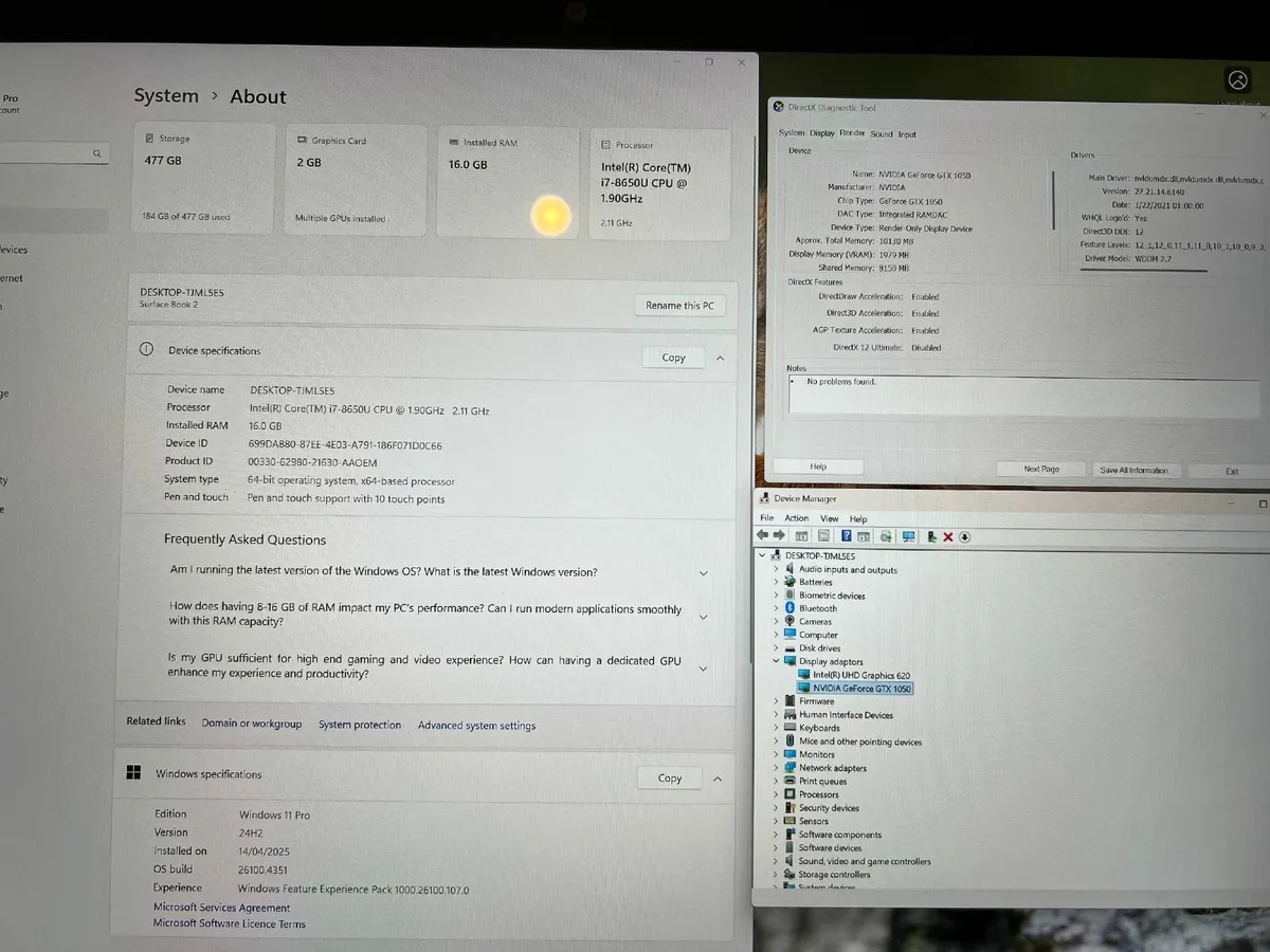 Laptop Tablet Surface i7 16gb 512gb Geforce 1050 - Image 4