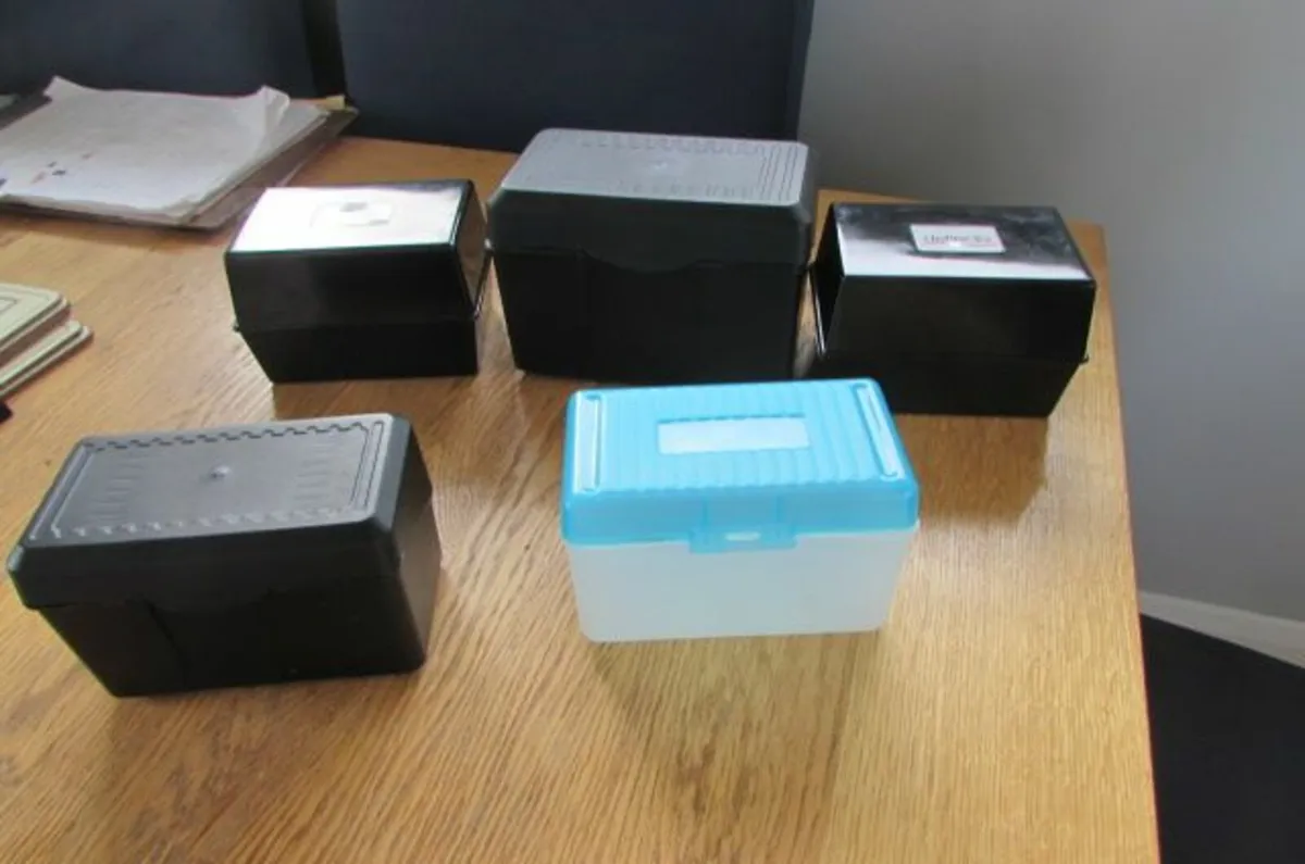 Index Card Boxes x 5 for Sale - Image 1