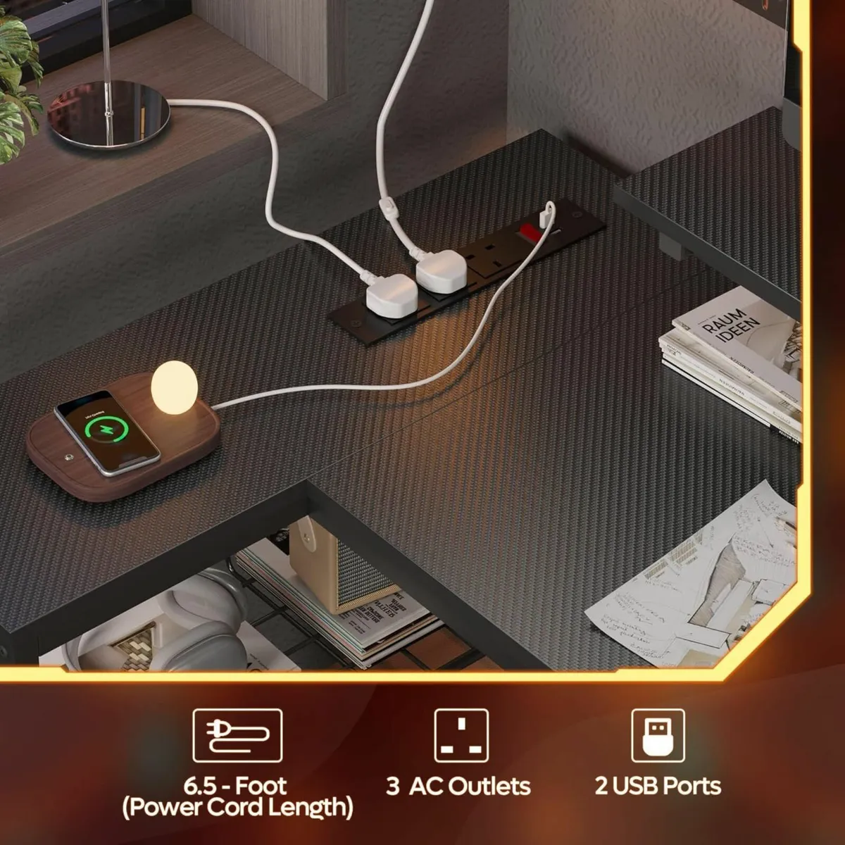 106.5CM L-Shaped Gaming Desk Office LED Lights - Image 3