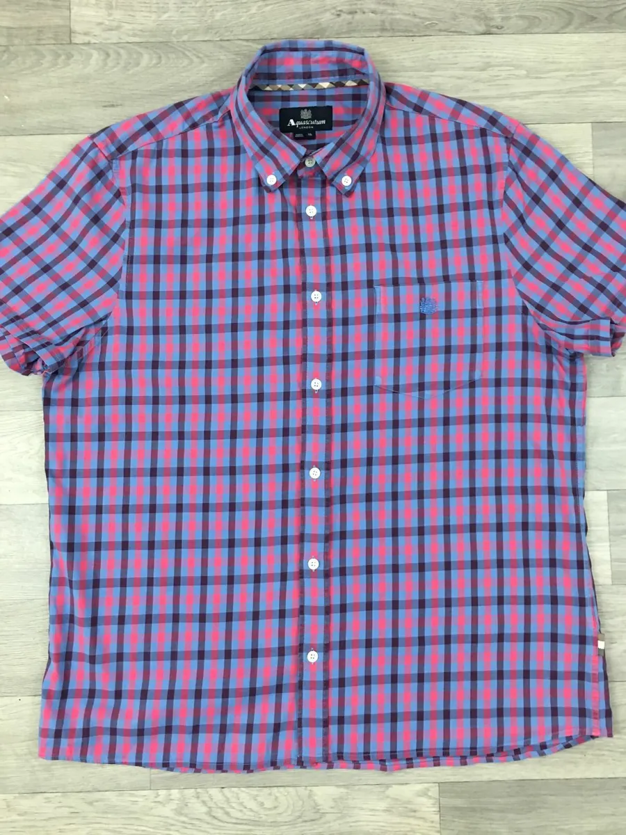 Aquascutum London Check Short Sleeve Shirt Mens L - Image 2