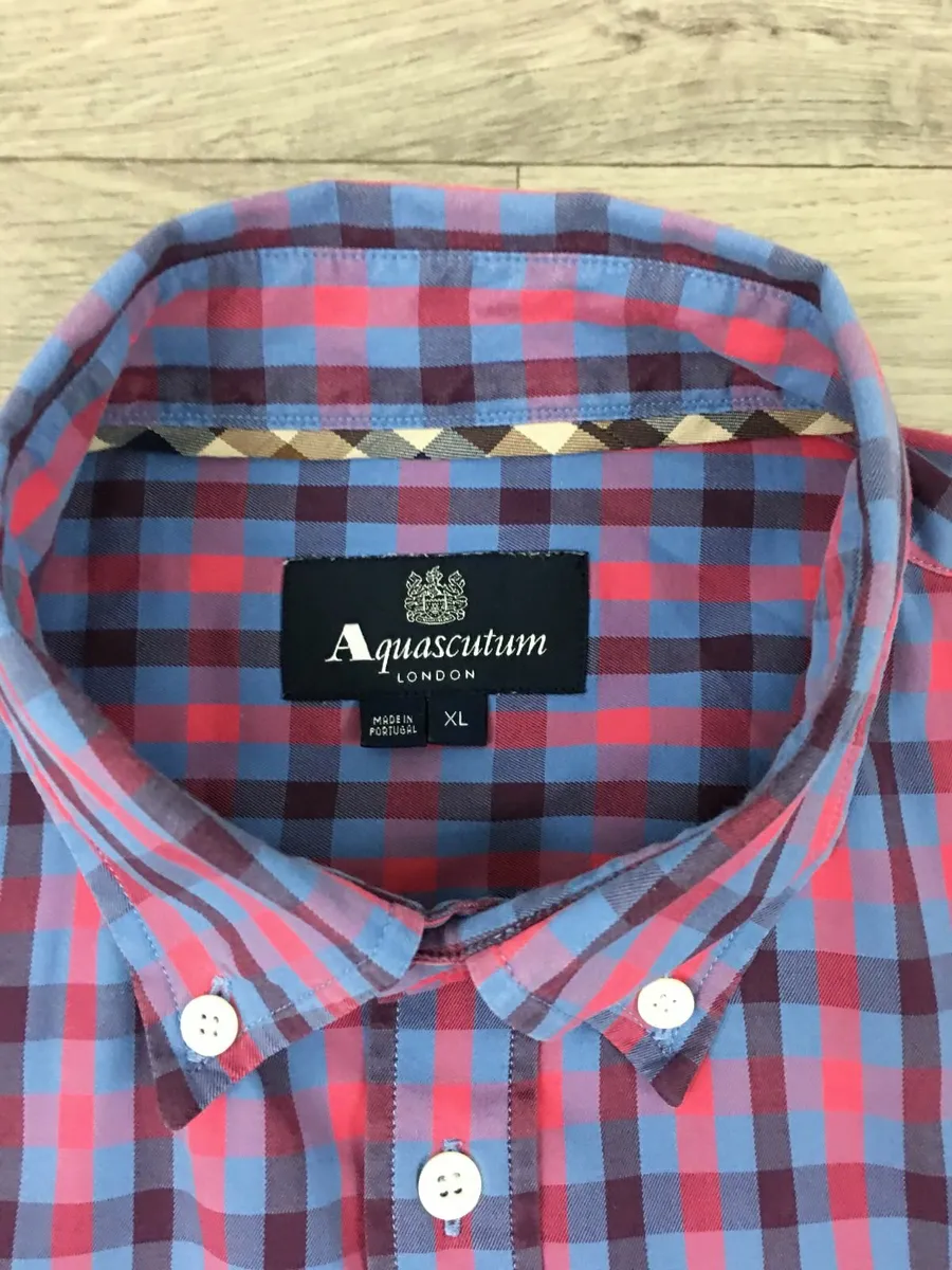 Aquascutum London Check Short Sleeve Shirt Mens L - Image 3