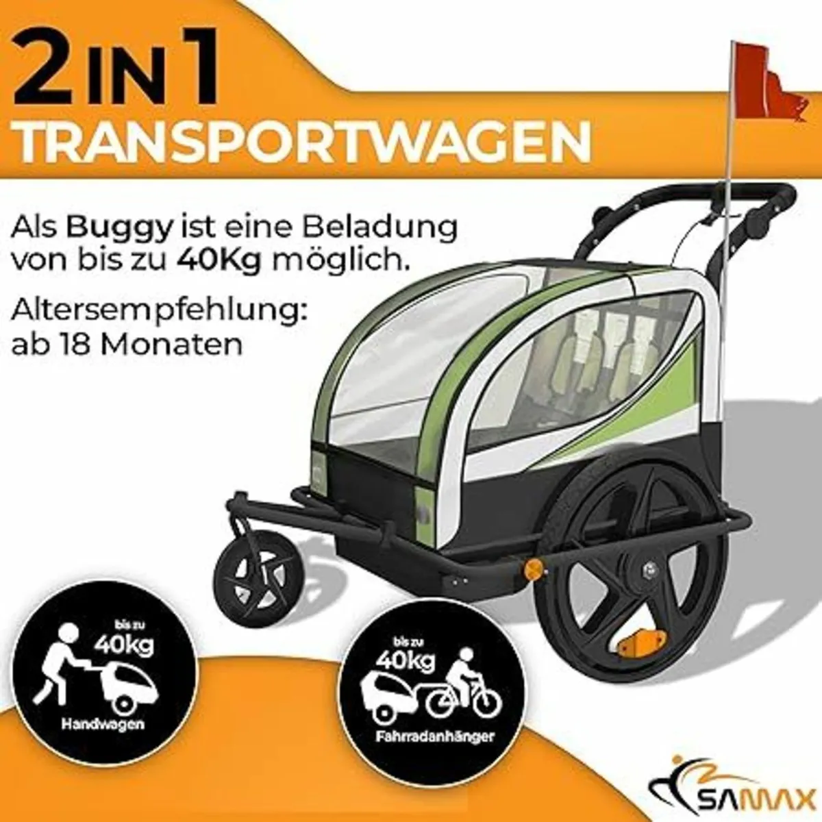 Childrens Bike Trailer with Jogger Mode and Suspen - Image 2