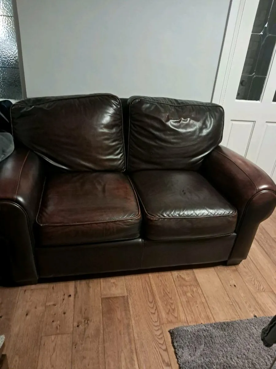 3 and 3 seaterBrown leather couches - Image 3