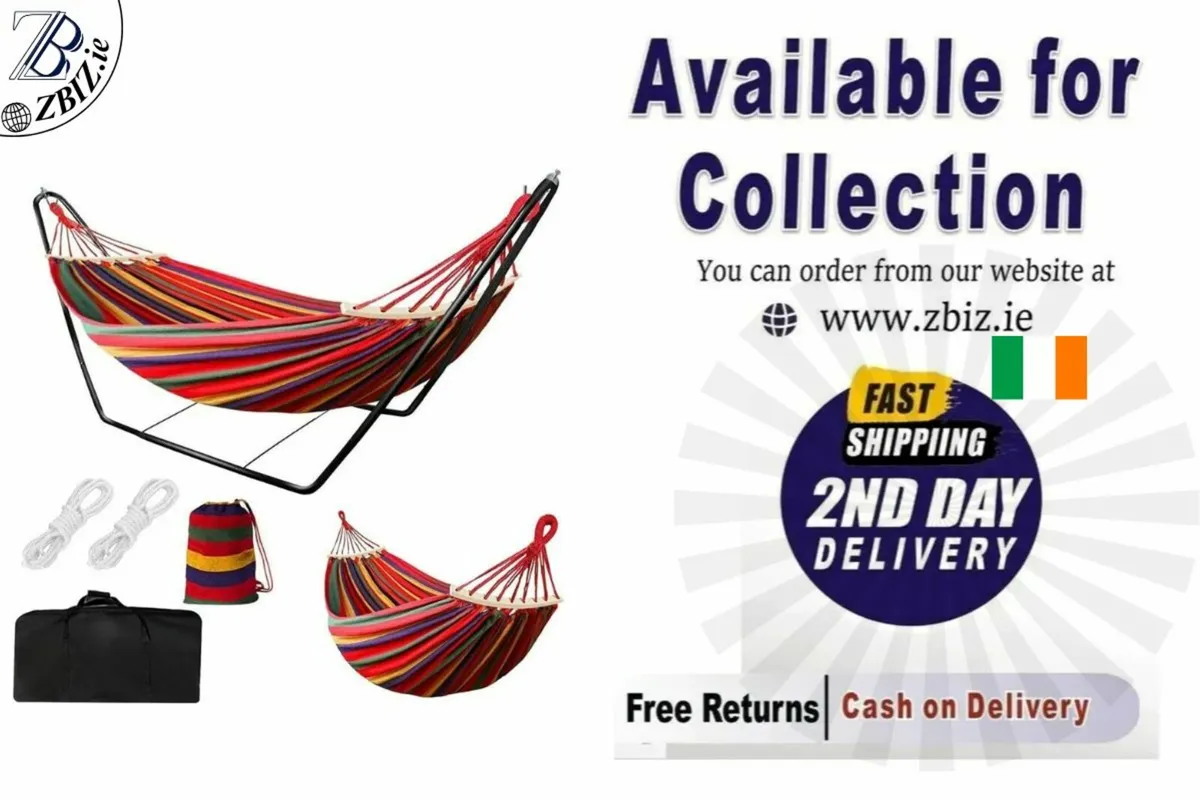 Hammock with Stand, Double Cotton Fabric - Image 1
