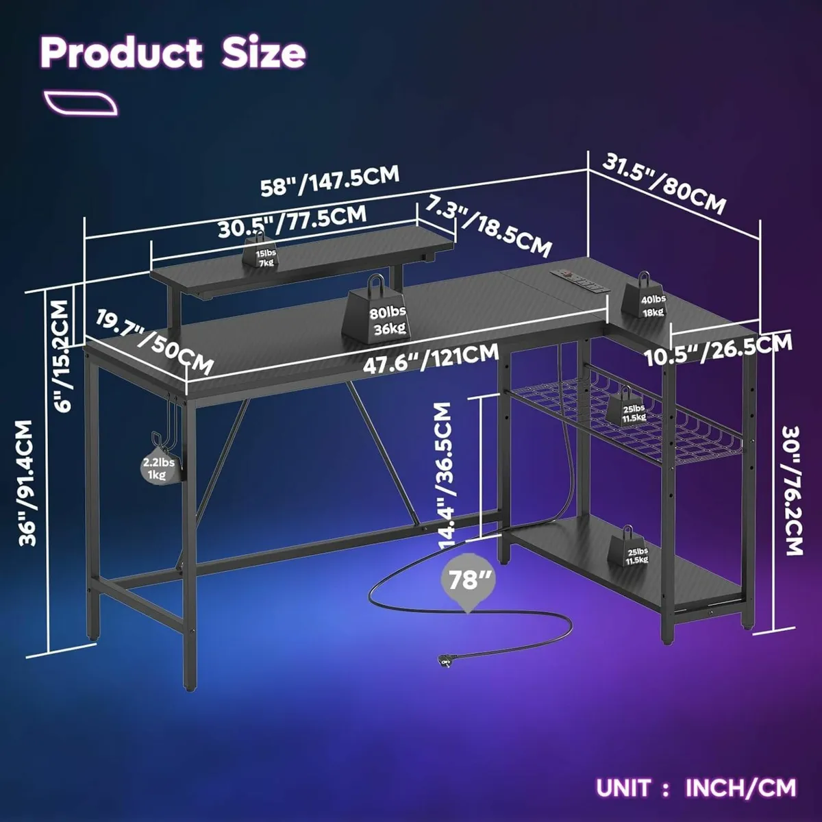 147CM L-Shaped Gaming Desk Office Power Outlets - Image 4