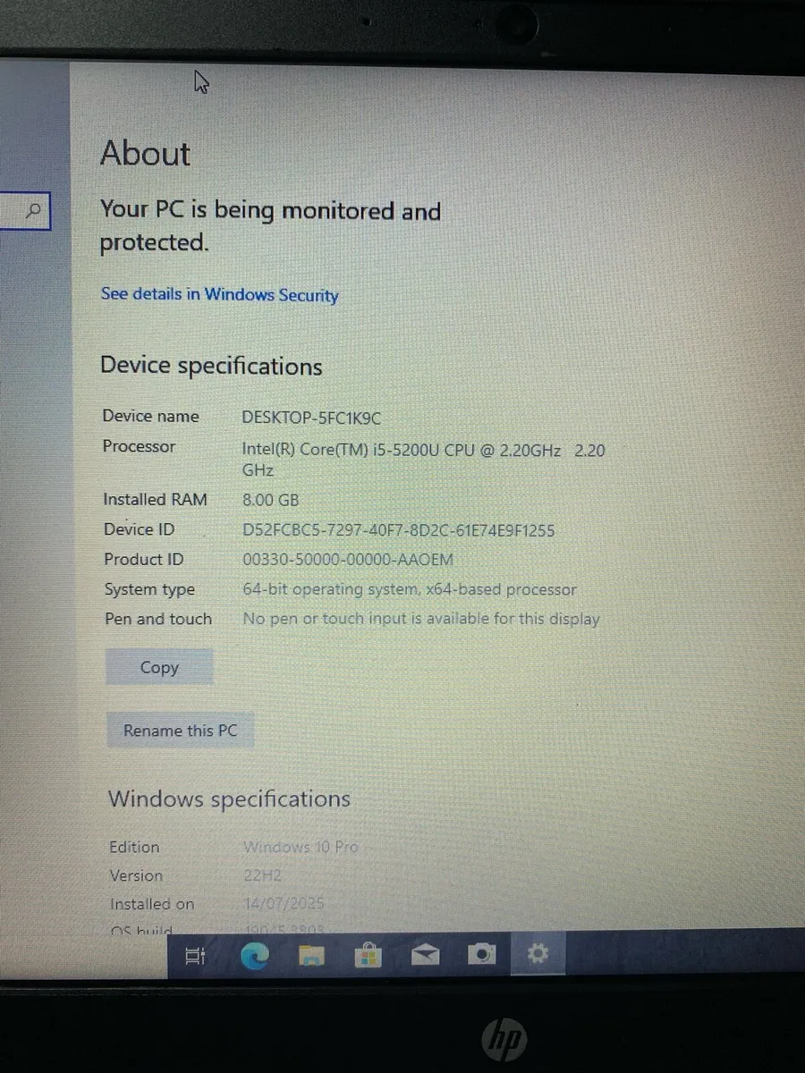 Hp laptop i5 pro 8gb 256 ssd win 10 - Image 2