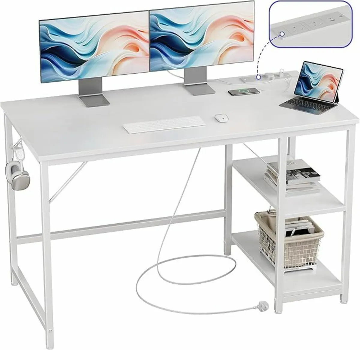 Computer Desk, 120cm Office Desk Power Outlets - Image 1