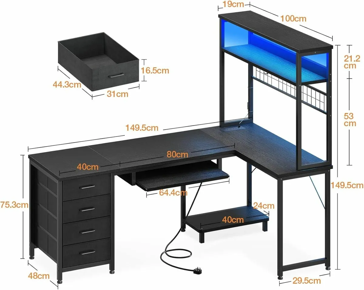 Computer Desk Drawers 150x100 Corner Office Shelf - Image 2
