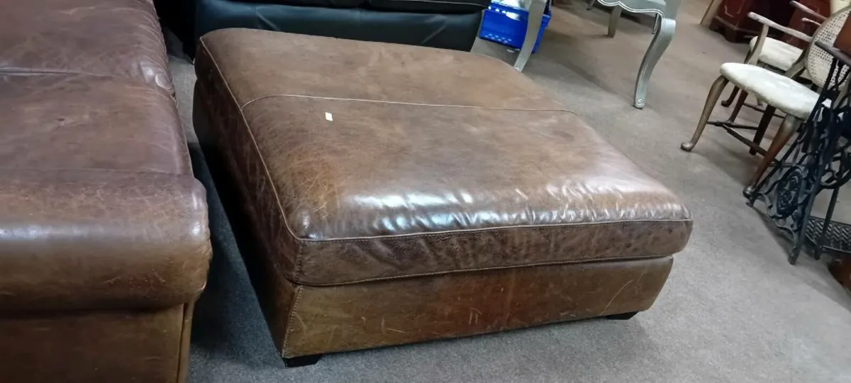 Large Brown Real Leather Ottoman - Image 1