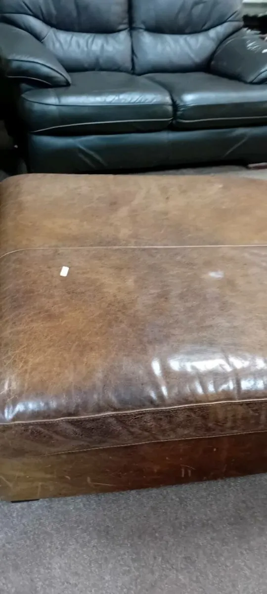 Large Brown Real Leather Ottoman - Image 2