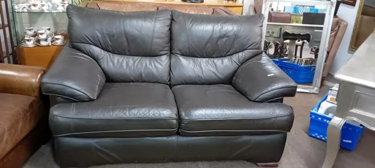 Modern Brown Leather Two Seat Sofa