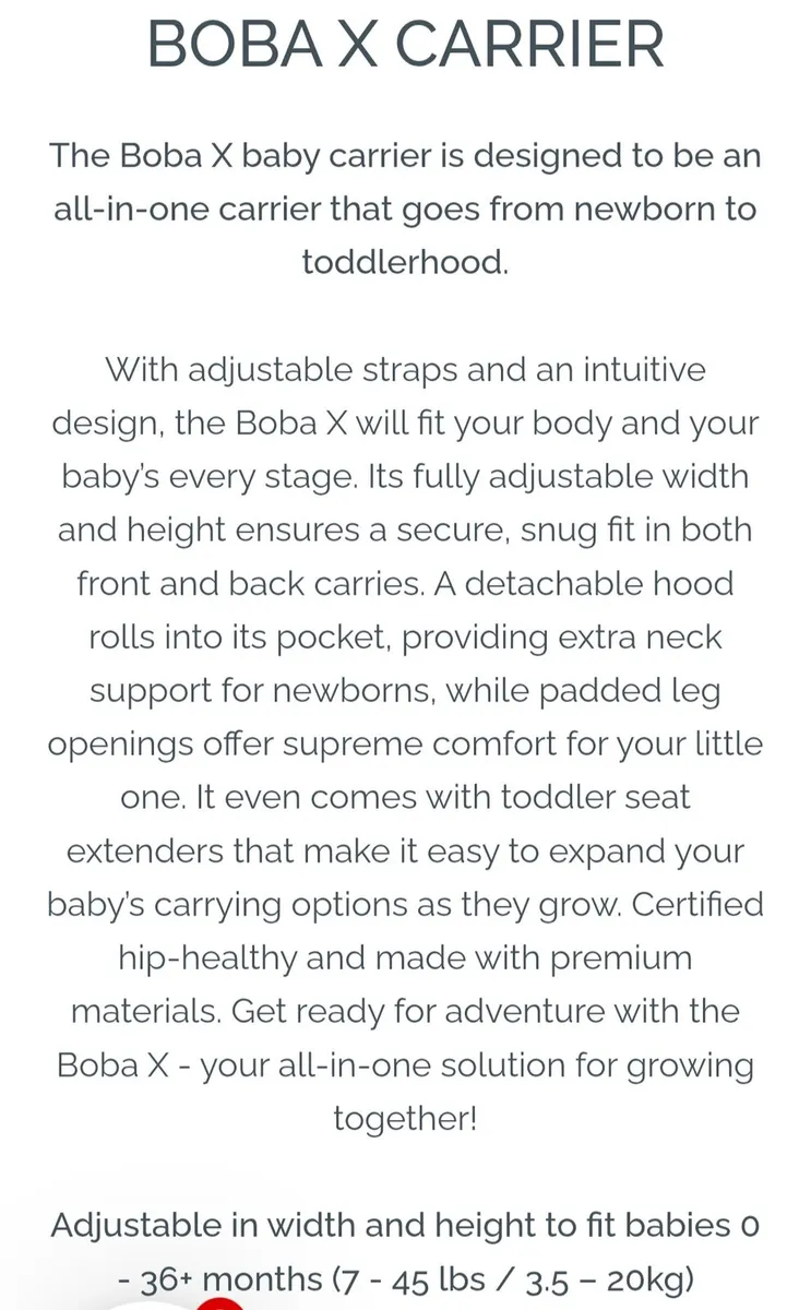 Baby carrier Boba X organic cotton, colour stone - Image 2