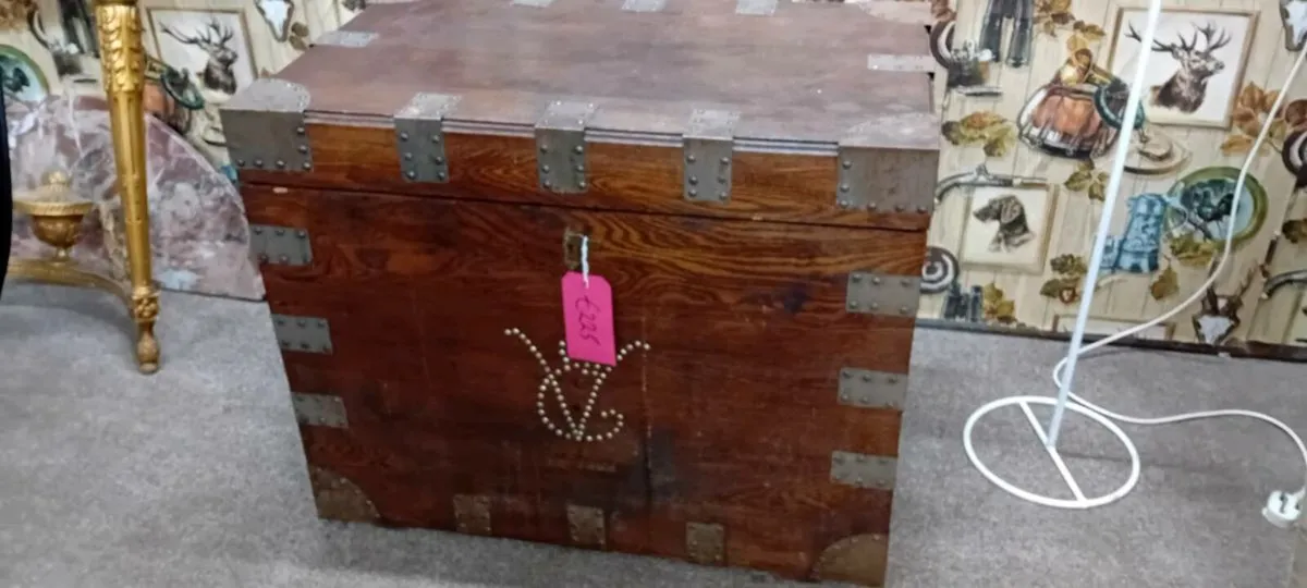 Decorative Metal Clad Wooden Trunk - Image 1