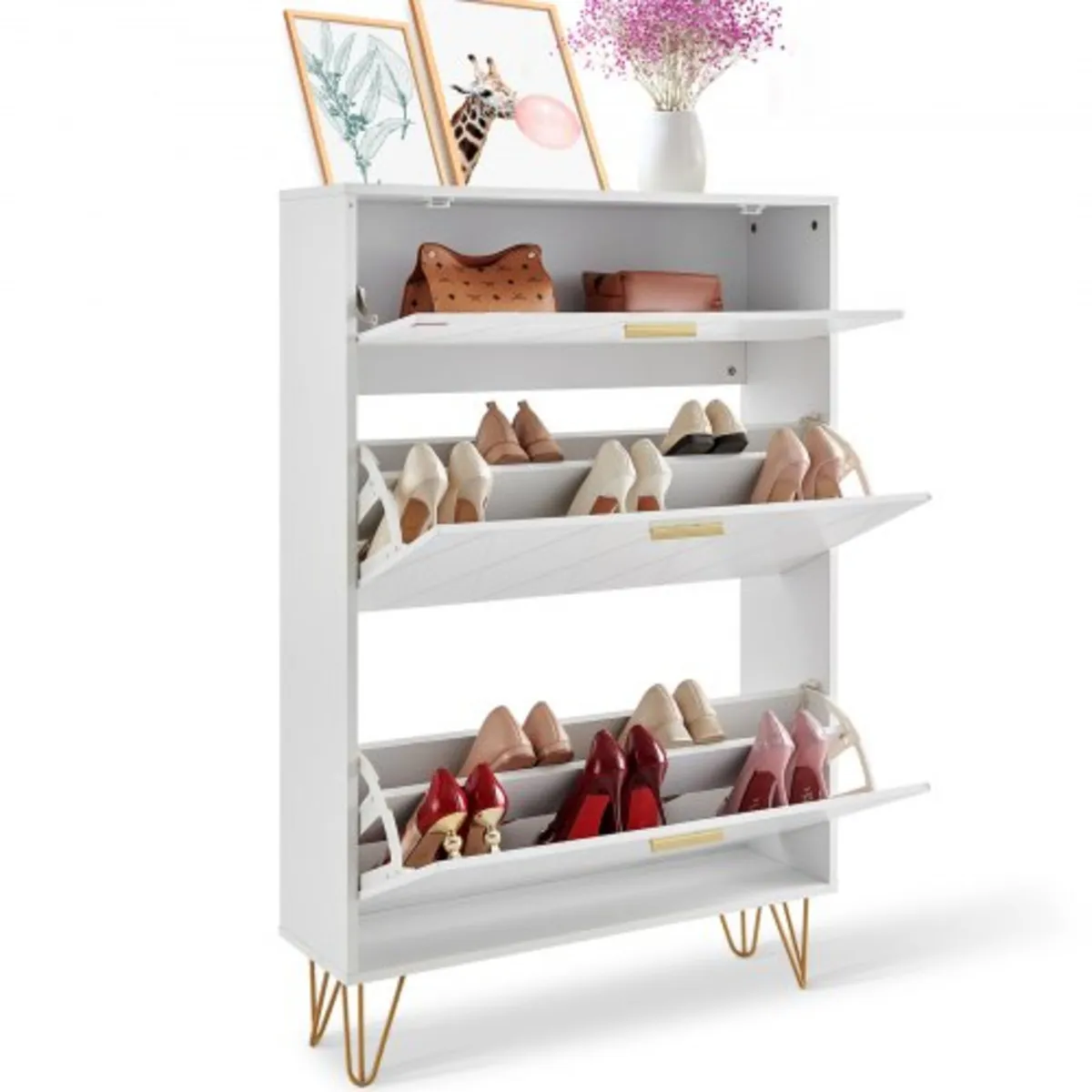 Shoe Cabinet with 3 Flip Drawers Shoe Storage Cabi