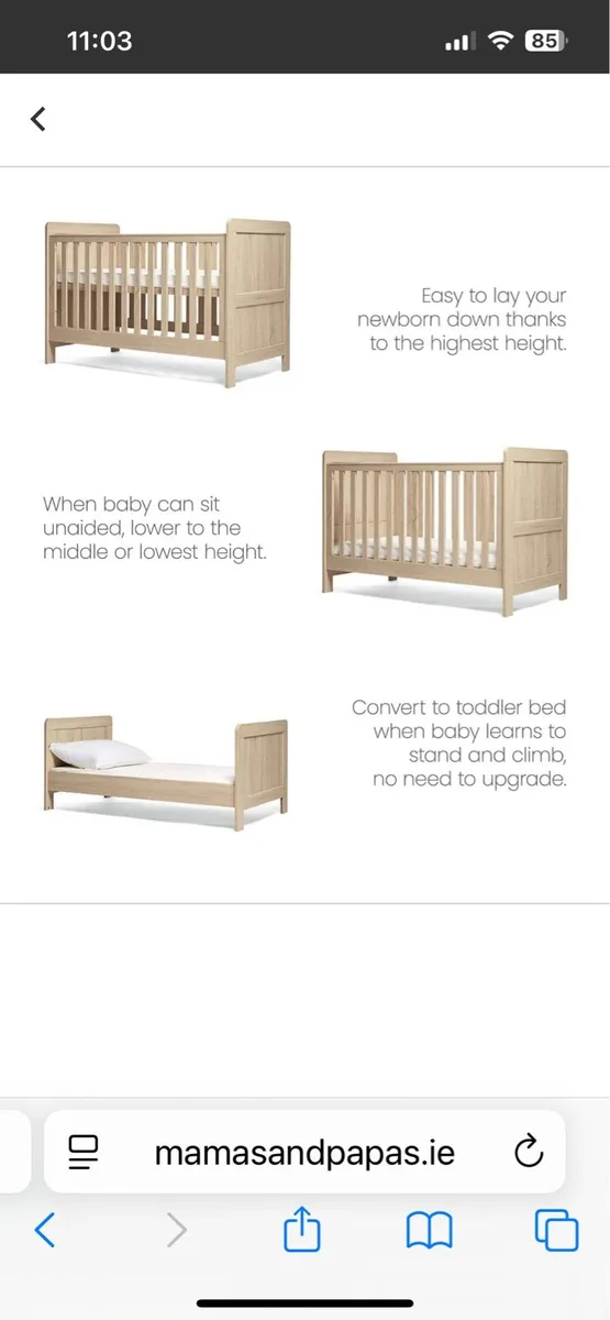 Mamas & Papas light oak Atlas cotbed incl mattress - Image 4