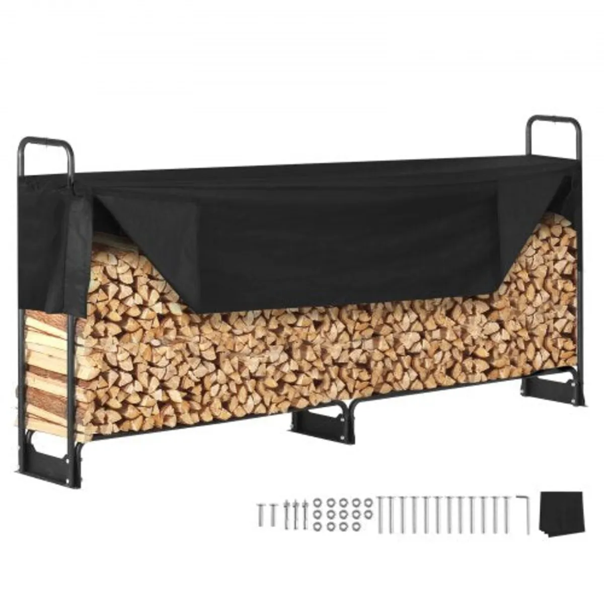 8.5FT Outdoor Firewood Rack with Cover, 102x14.2x4
