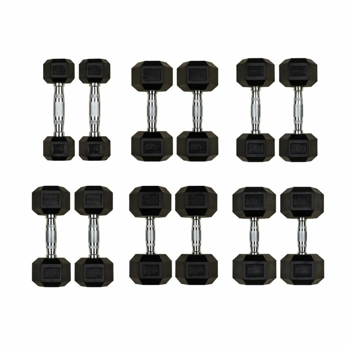 Rubber Hex Dumbbell Set 2.5kg - 15kg - Gym - Image 1