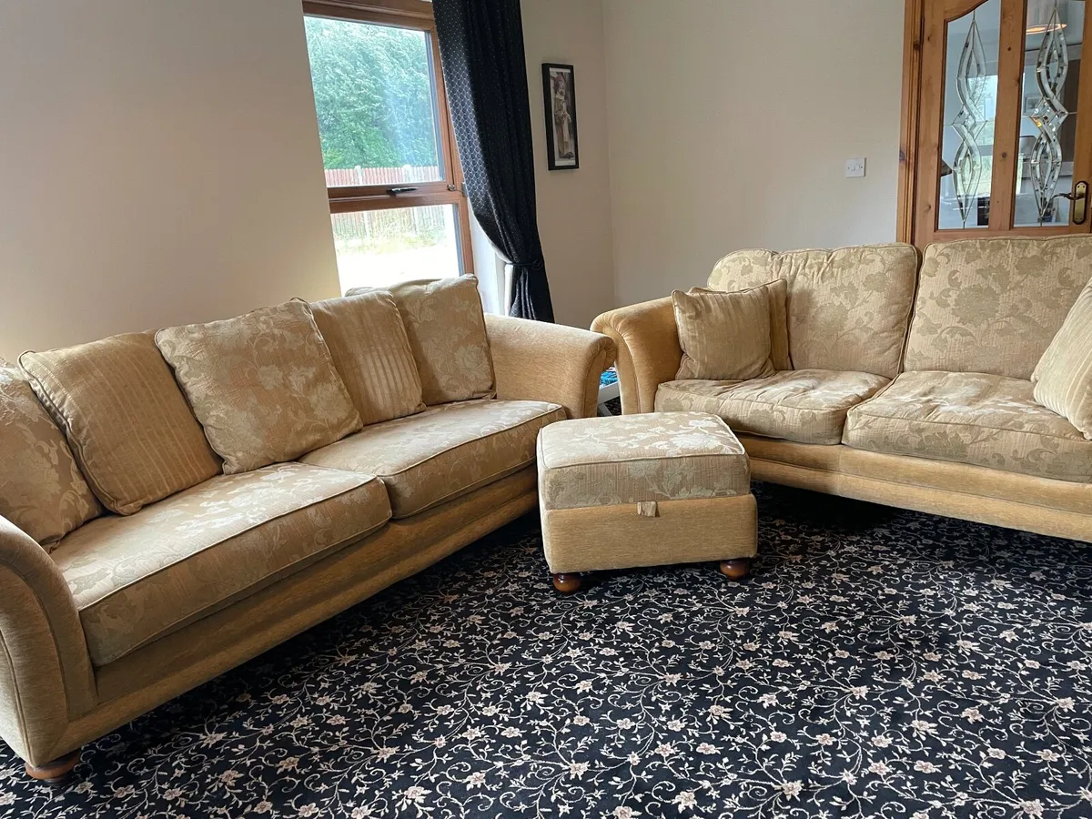 Two & Three Seater Couch with matching footstool. - Image 1
