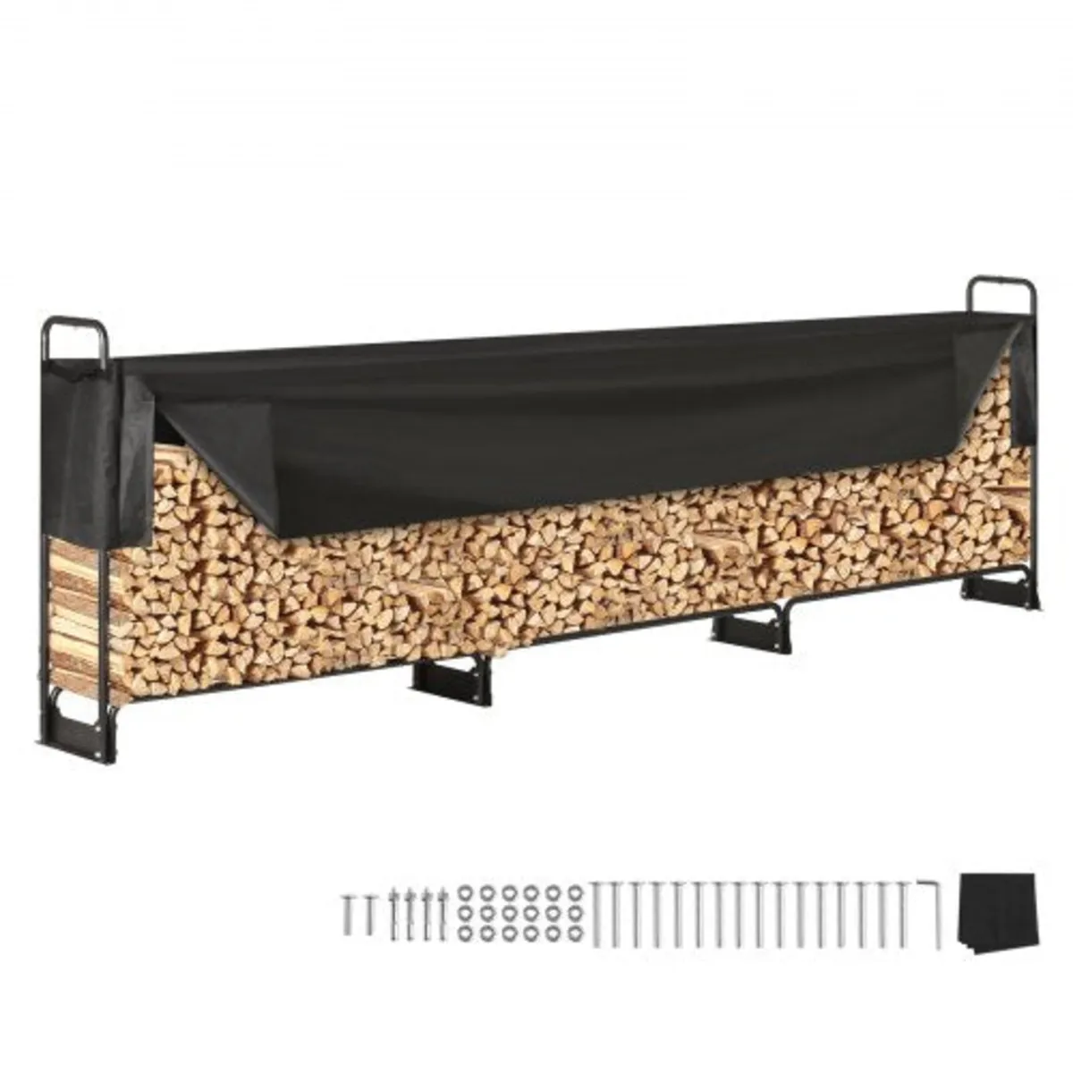 12.7FT Outdoor Firewood Rack with Cover, 152x14.2x