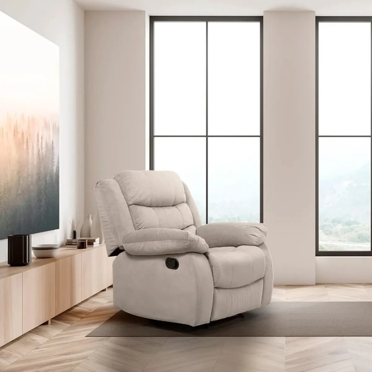 Single Chair Fabric Recliner Sofa - Brown - Image 2