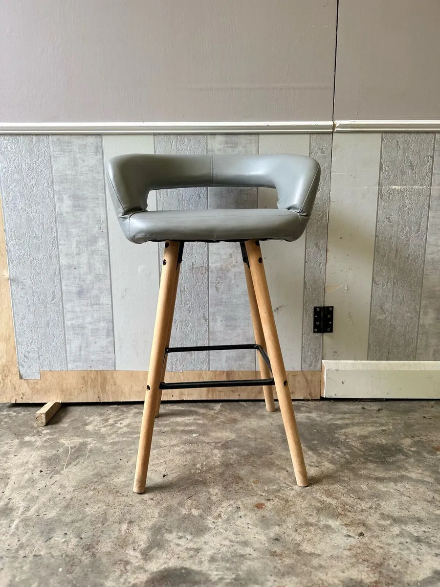 Premium Grey Leather Barstool - Image 2