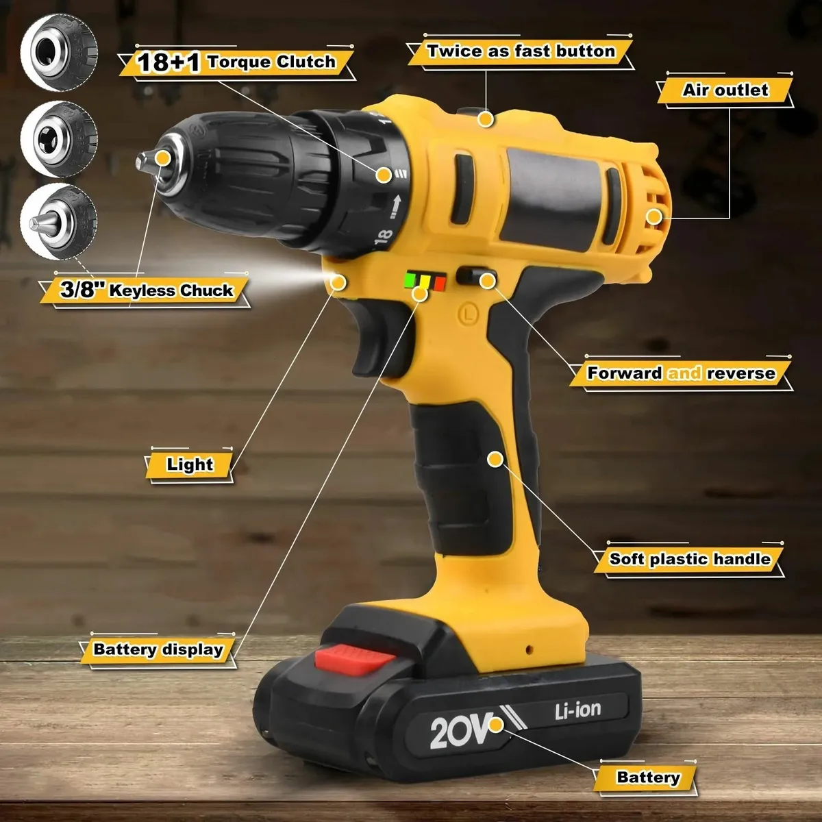 20V Cordless Drill Set Electric DIY Tool Kit - Image 4