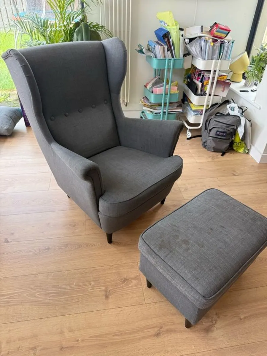 IKEA strandmon chair and footstool - Image 1