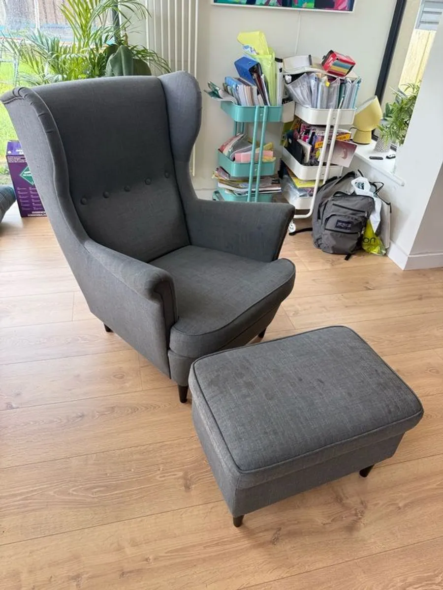 IKEA strandmon chair and footstool - Image 2